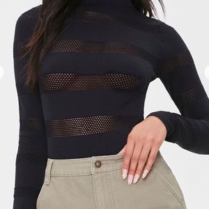 Striped MESH // Seamless Long Sleeve Bodysuit